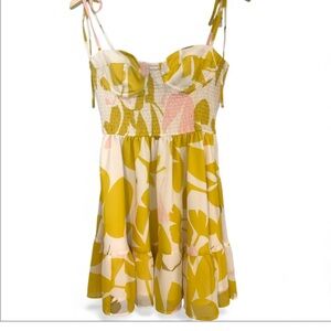 Hutch Anthropologie Smocked Corset Abstract Floral Mini Dress NWOT